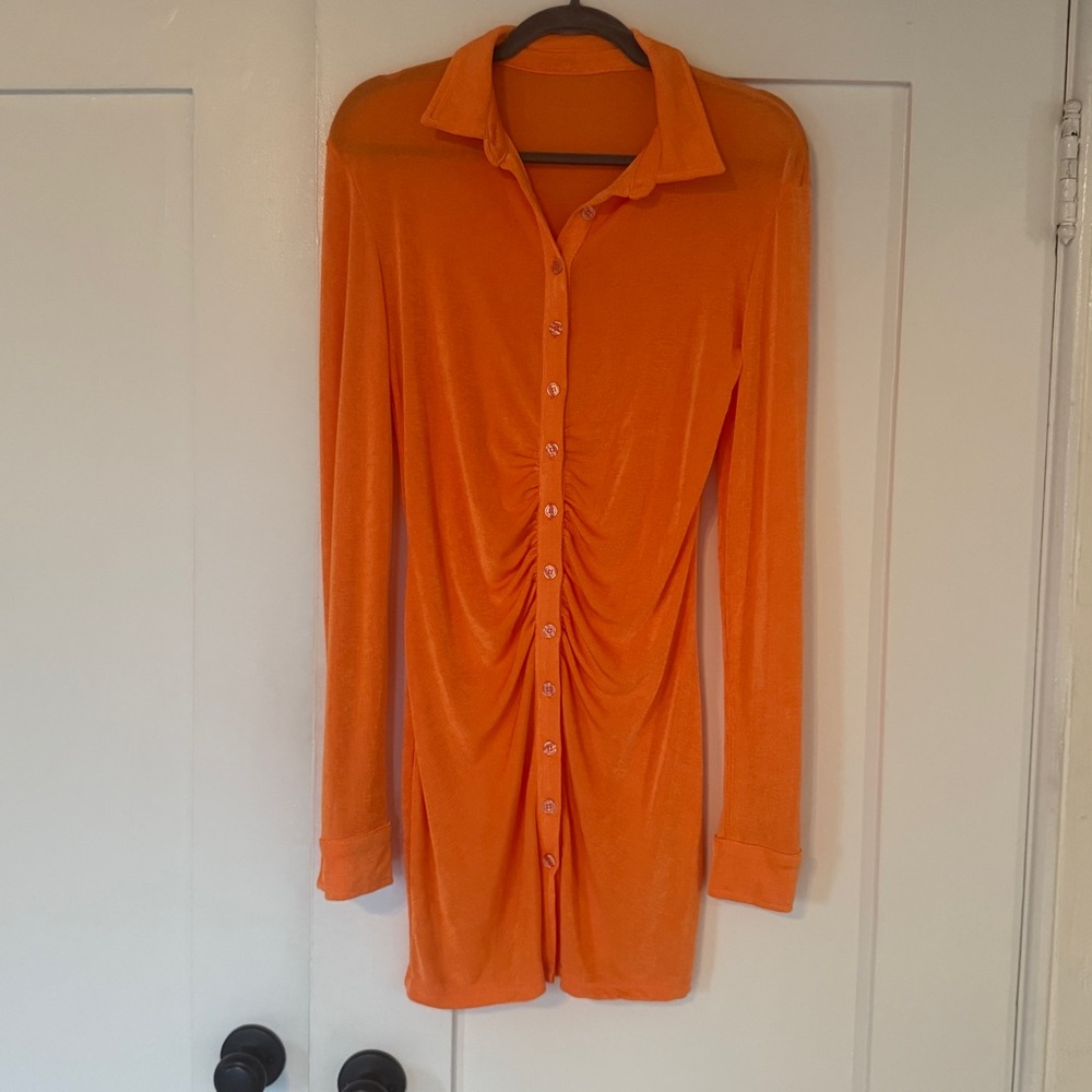 Vibrant Orange Button-Up Dress